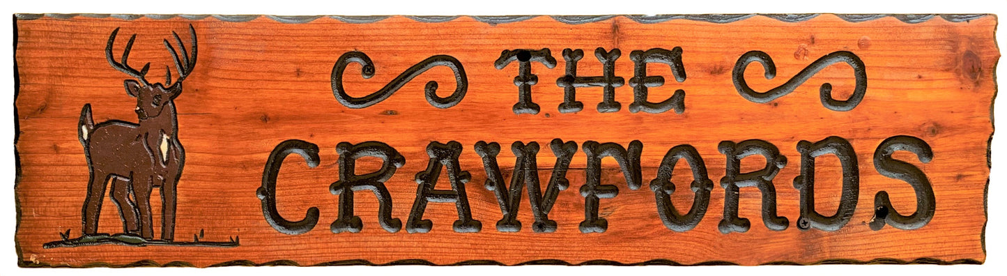 8”x30” CALIFORNIA REDWOOD SIGN WITH WHITE TAIL BUCK