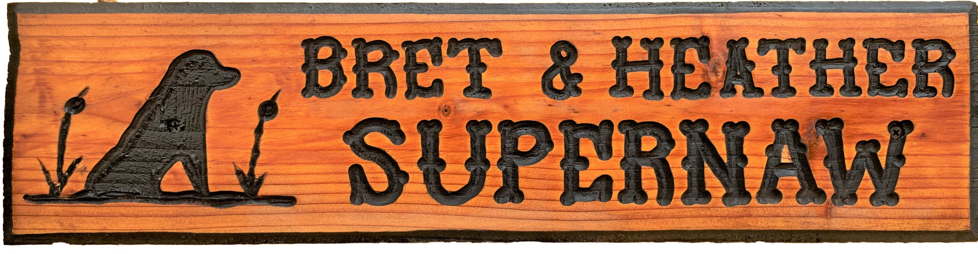 “6x24” CALIFORNIA REDWOOD SIGN WITH DOG SCENE