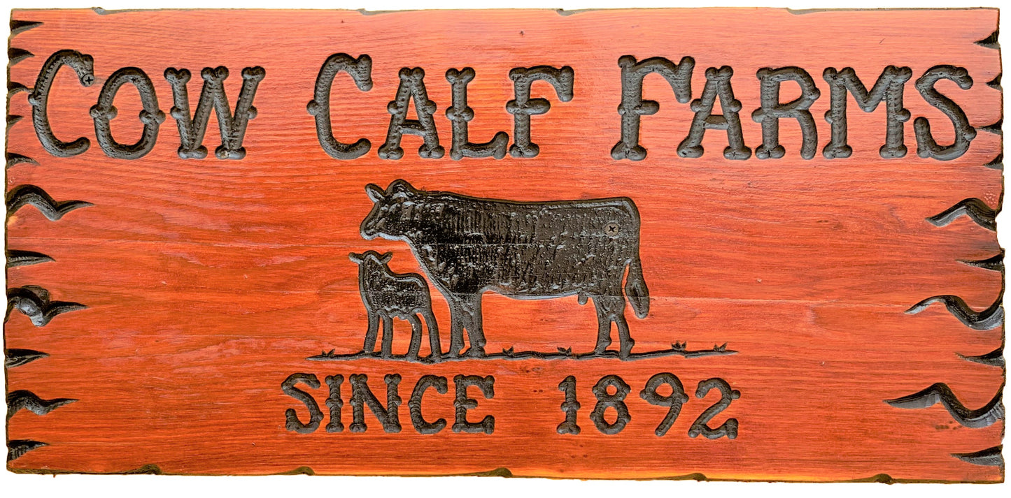 1’x2’ CALIFORNIA REDWOOD SIGN WITH COW CALF