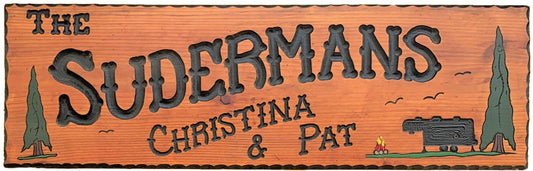 1’x3’ CALIFORNIA REDWOOD SIGN WITH CAMP SCENE