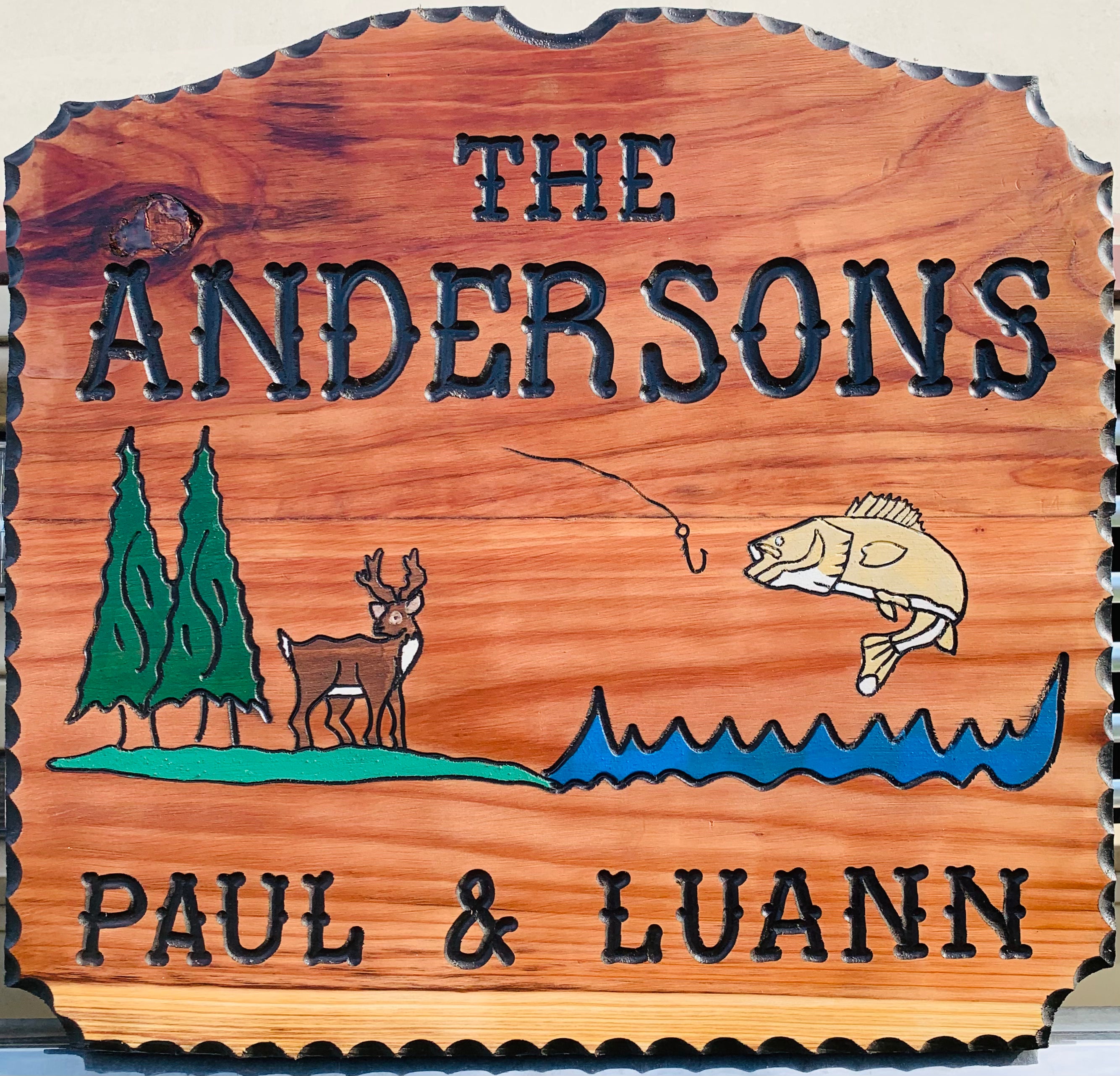 2’x2’ CALIFORNIA REDWOOD SIGN WITH BUCK AND FISH – Yellowstone Redwood ...