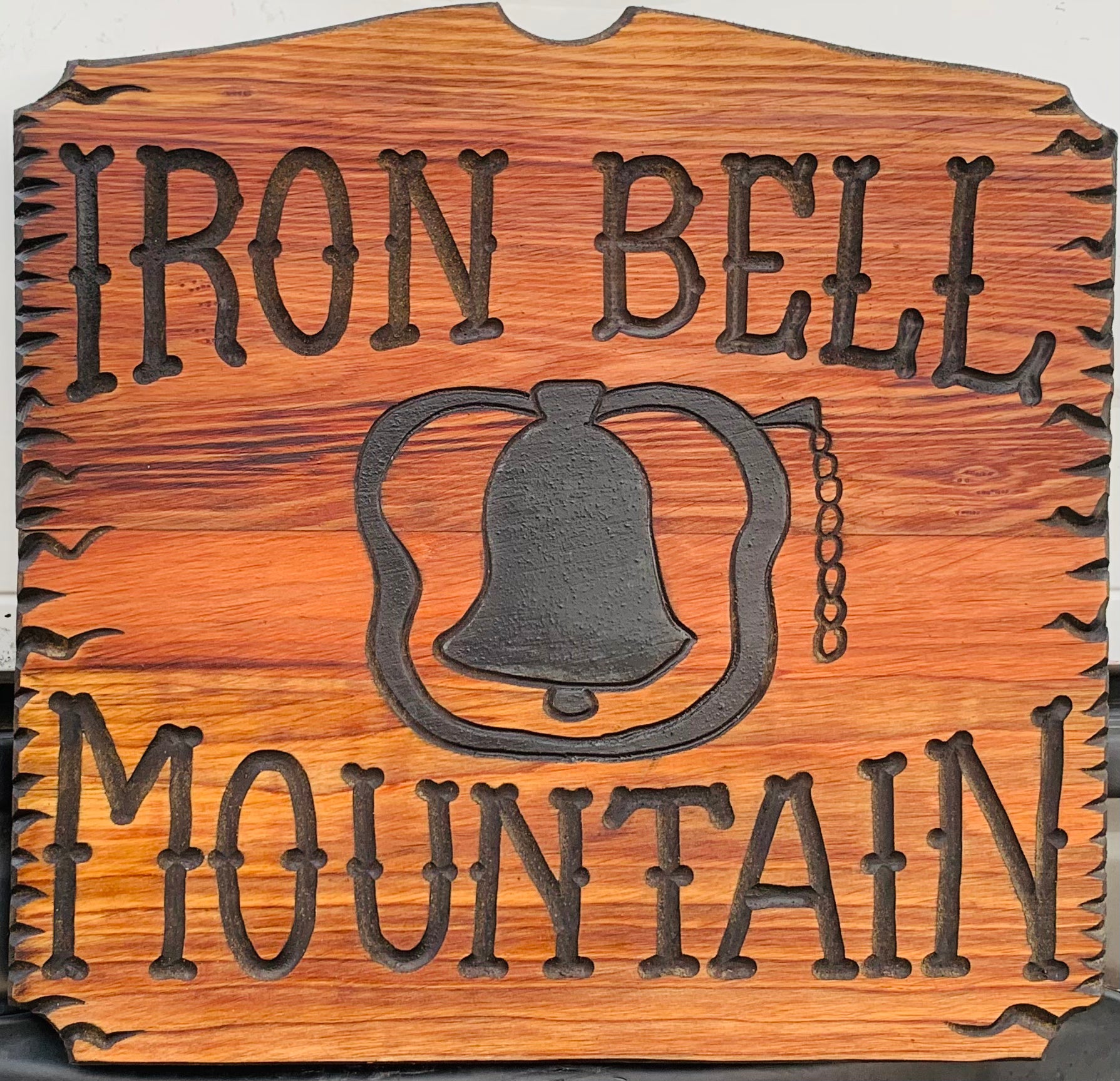 2’x2’ REDWOOD SIGN WITH CUSTOM BELL – Yellowstone Redwood Signs