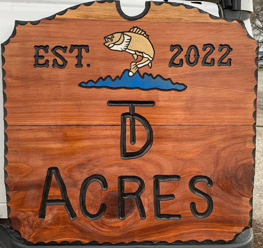 2’x2’ REDWOOD SIGNS WITH FISH